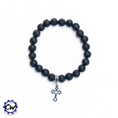 Black Lava Rock Cross Bracelet