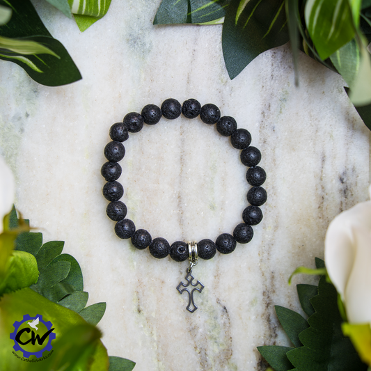 Black Lava Rock Cross Bracelet