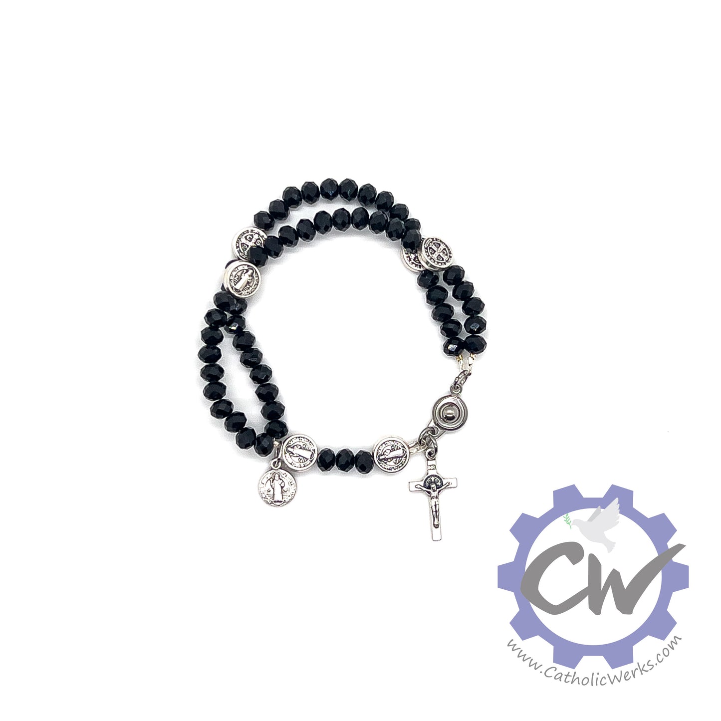 Black St. Benedict Crystal Bracelet Rosary