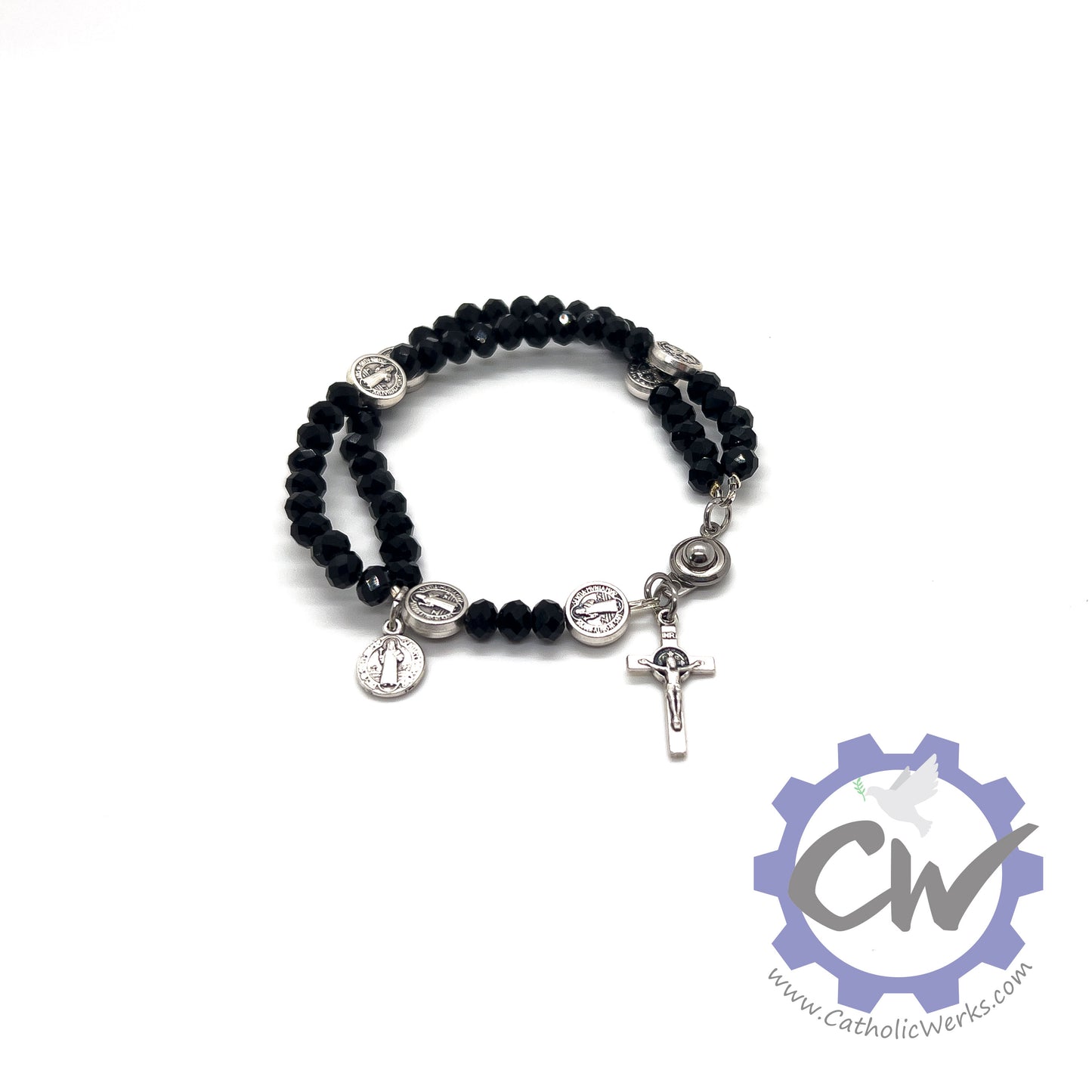 Black St. Benedict Crystal Bracelet Rosary