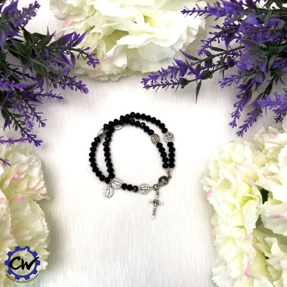 Black St. Benedict Crystal Bracelet Rosary