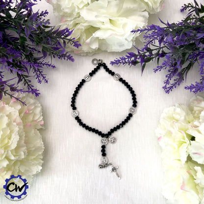 Black St. Benedict Crystal Bracelet Rosary