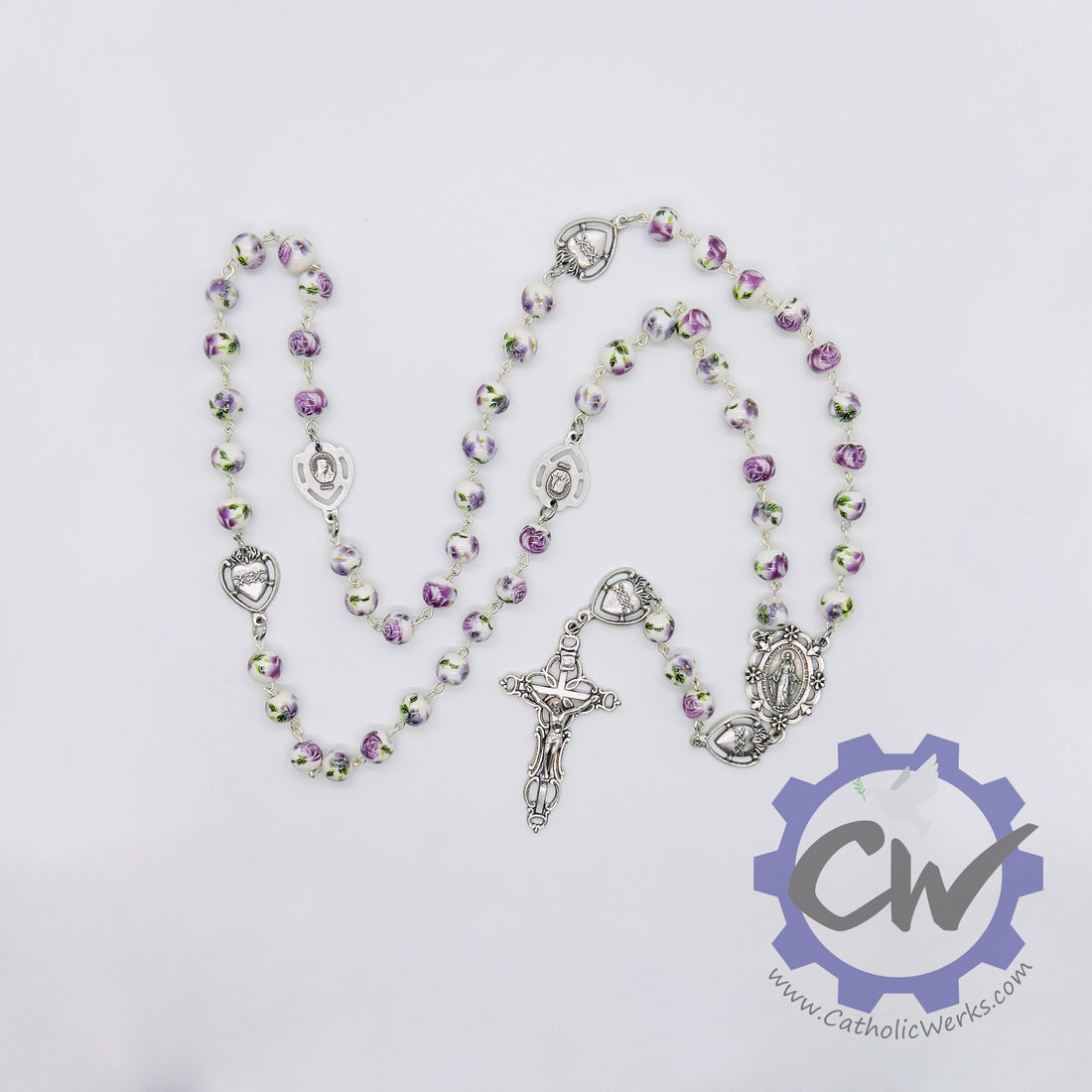 Ceramic Purple Flower Rosary Catholicwerks