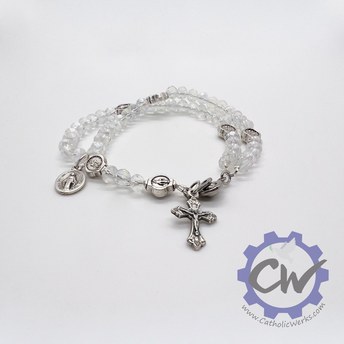 Miraculous Medal Crystal Bracelet Rosary