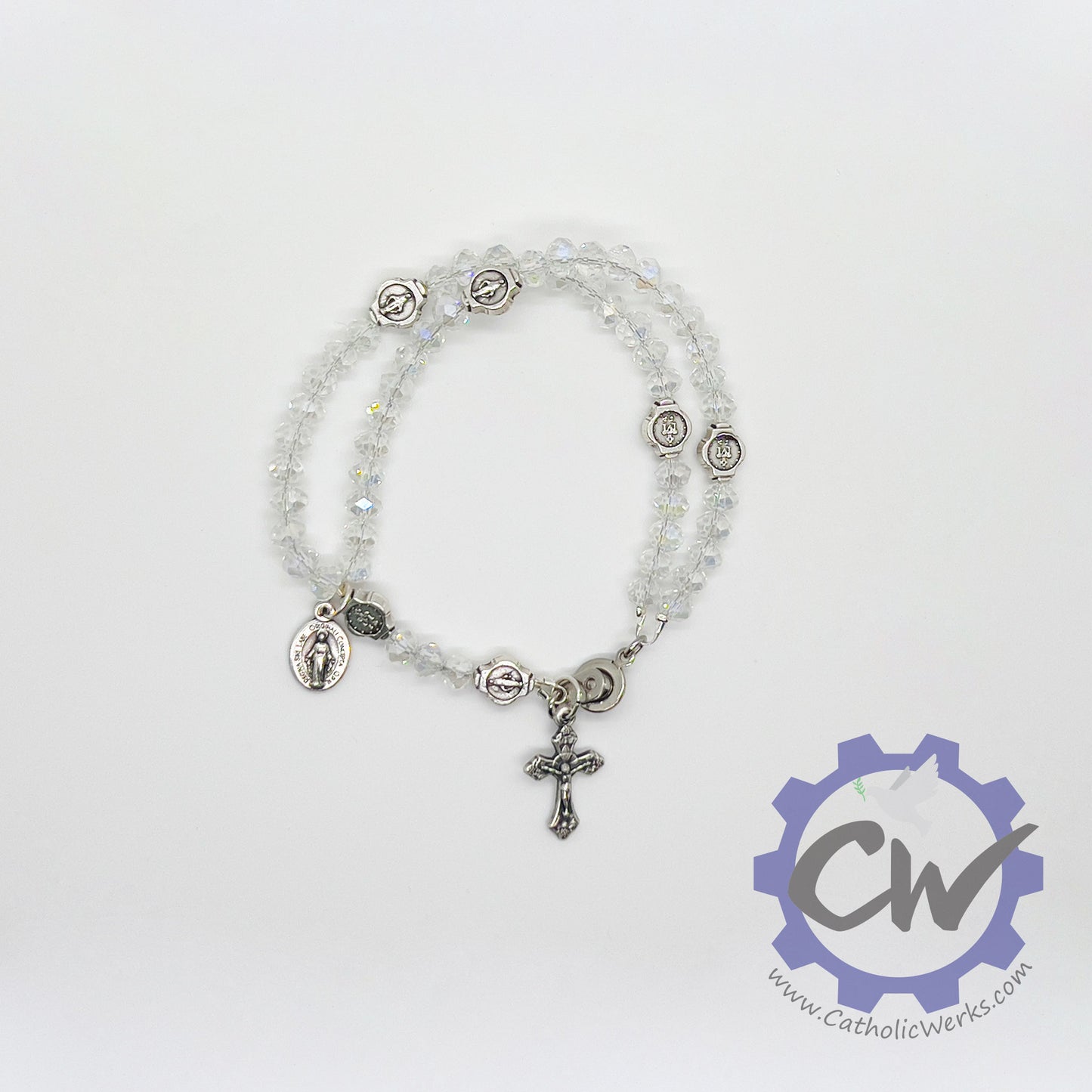 Miraculous Medal Crystal Bracelet Rosary