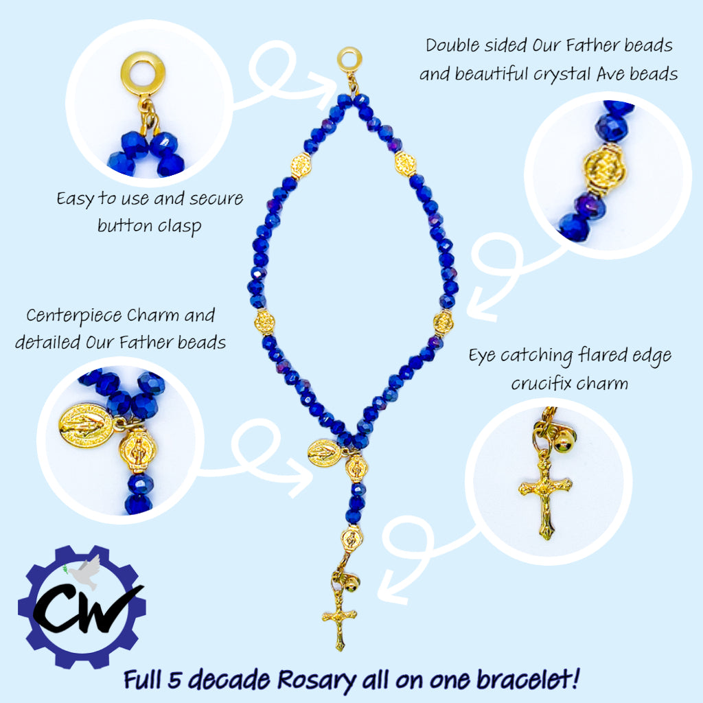 Miraculous Medal Crystal Bracelet Rosary