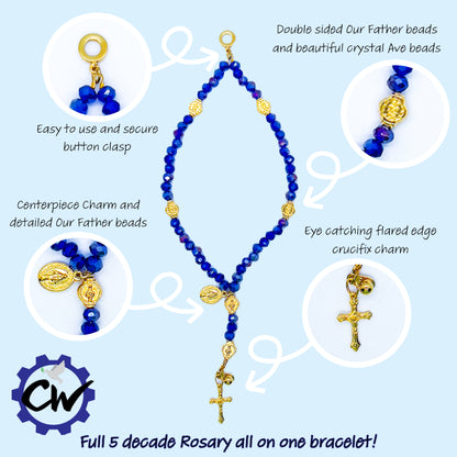 Electric Blue Crystal Bracelet Rosary