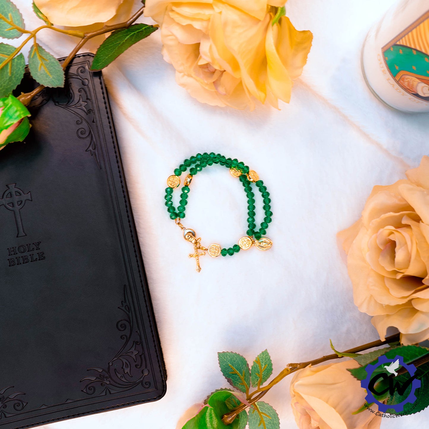 Forest Green Crystal Bracelet Rosary