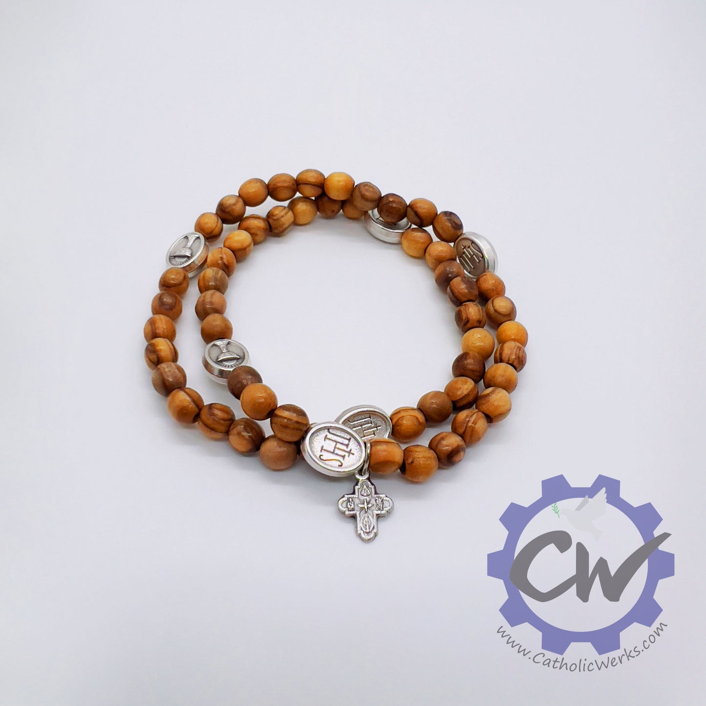 OLIVE WOOD ROSARY BRACELET WITH ST. JOSEPH MEDAL