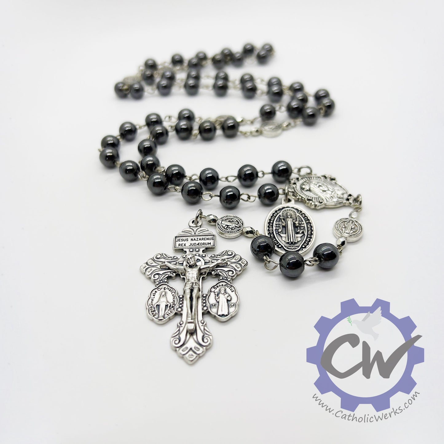 Immaculate Heart of Mary and St. Benedict Hematite Rosary