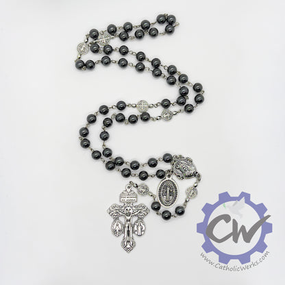 Immaculate Heart of Mary and St. Benedict Hematite Rosary