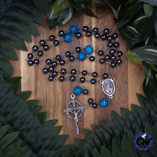 St. Benedict Hematite and Glass Rosary