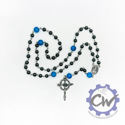 St. Benedict Hematite and Glass Rosary